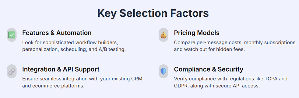 Selection factors for SMS and whatsapp marketing tools