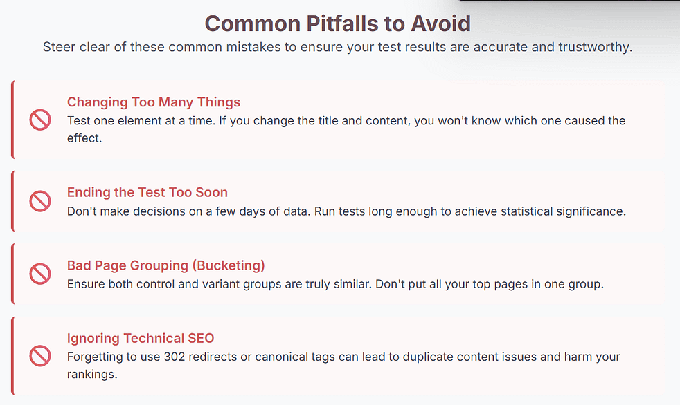 common pitfalls in A/b testing