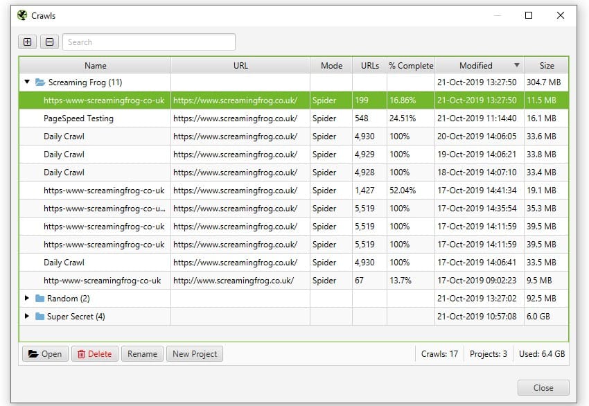 Screenshot of Screaming frog seo spider crawl settings